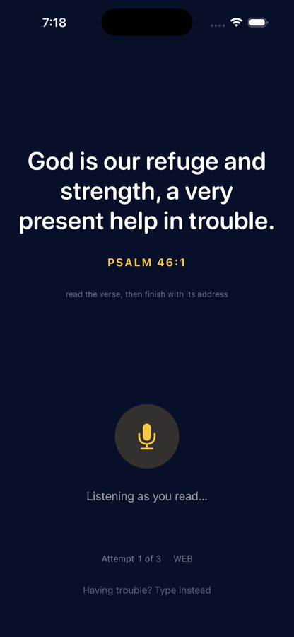 First Word Scripture reading screen listening as the verse is read aloud